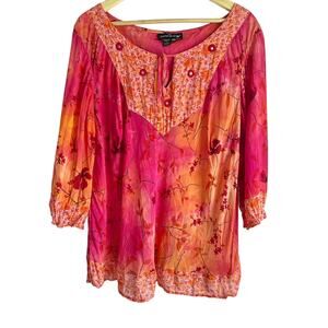 Vintage Carol Little Women’s Size 16w Boho‎ Floral Water Color Tunic Blouse